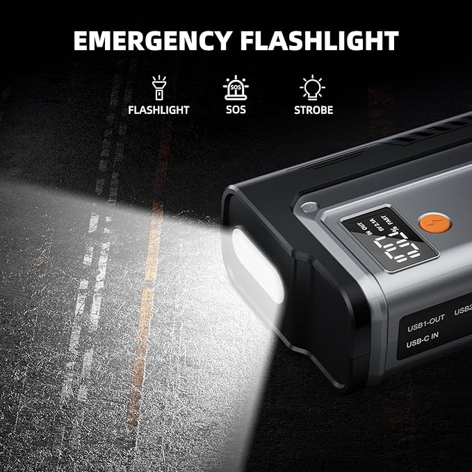 6000A Jump Starter, 12V Portable Car Jump Starter Battery Pack (All Gas and 10.0L Diesel Engines), 26800mAh Lithium Jump Box with Booster, LED Light, Jumper Cable
