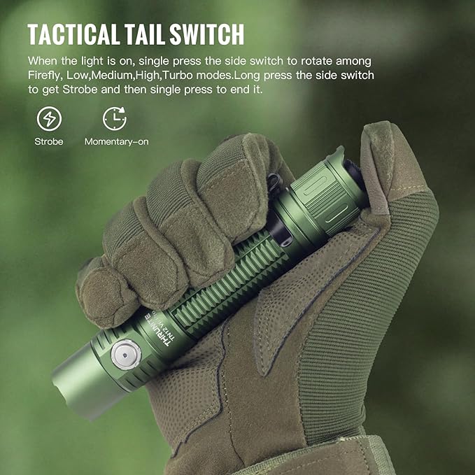 ThruNite TN12 V6 Pro Tactical LED Flashlight, High 1705 Lumens Dual Switch, USB-C Rechargeable Flashlight Compact for EDC, Law Enforcement, and Outdoor Use (Green)