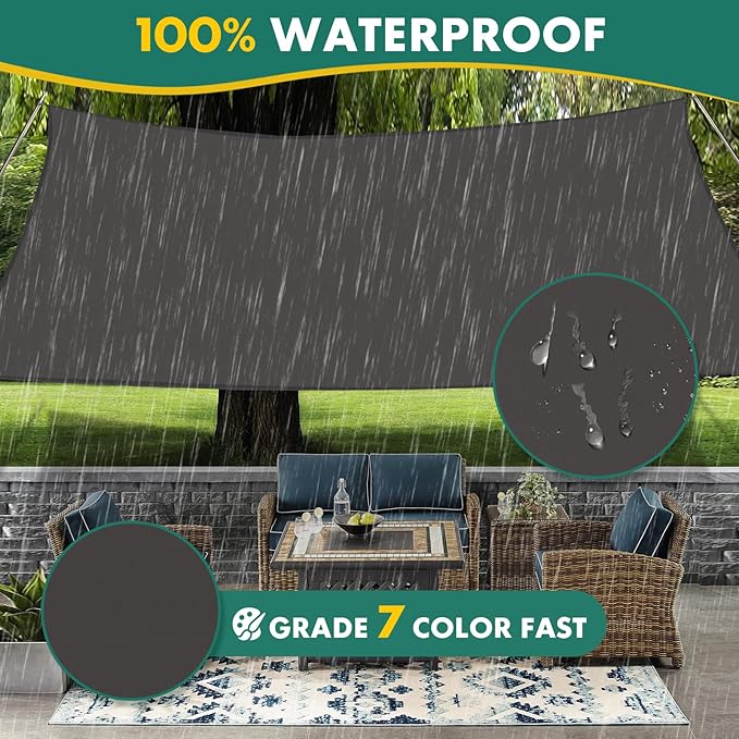 10' x 13' Sun Shade Sail, Rectangle Waterproof Canopy Awning UV Block Sunshade for Outdoor Patio Garden Terrace Backyard Pergola Sunscreen (Anthracite) (Customization Acceptable)