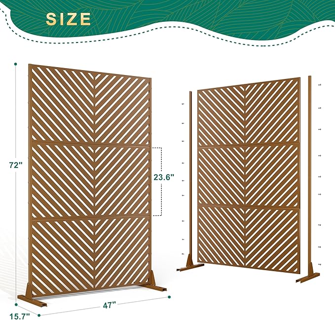 72" H×47" W Metal Privacy Screen Outdoor Privacy Screen Freestanding, Outdoor Privacy Screens and Panels for Patio Lawn Deck, Outdoor Privacy Panels Decorative Privacy Fence(Consists of 3 Panels)