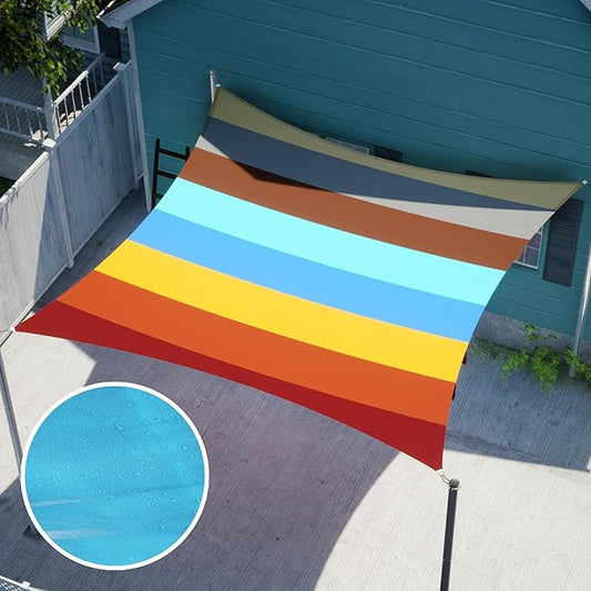 Amgo 10' x 10' Custom Size Rainbow Rectangle Square Waterproof Sun Shade Sail Order to Make UPF50+ AMWTPR0712 Canopy Awning, 98% UV Blockage Water Resistant, Backyard Patio Garden (We Customize)