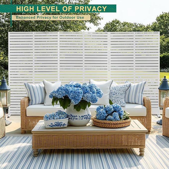 72" H×47" W Metal Outdoor Privacy Screen Freestanding, Panels for Patio Lawn Deck, Freestanding Decorative Privacy Screen for Balcony Yard&Garden(Consists of 3 Panels)