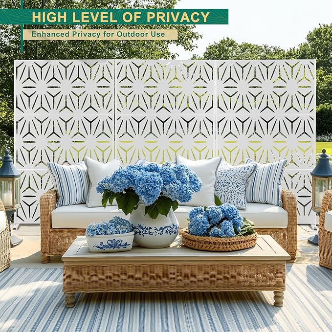 72" H×47" W Metal Privacy Screen Outdoor Privacy Screen Freestanding, Outdoor Privacy Screens and Panels for Patio Lawn Deck, Outdoor Privacy Panels Decorative Privacy Fence(Consists of 3 Panels)