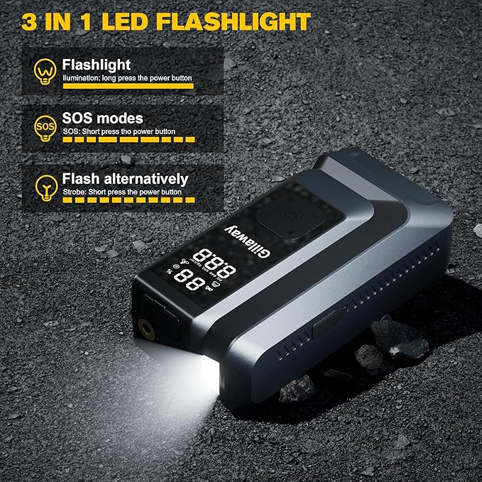 7-in-1 Jump Starter 4500A Car Jumper Starter Portable with 150PSI Tire Inflator, Battery Jumper Starter Portable Air Compressor, Flashlight, Power Bank