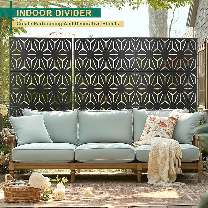 72" H×47" W Metal Privacy Screen Outdoor Privacy Screen Freestanding, Outdoor Privacy Screens and Panels for Patio Lawn Deck(Consists of 3 Panels)