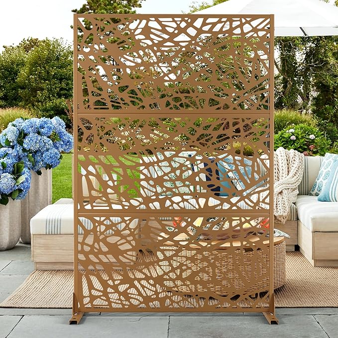 72" H47" W Metal Outdoor Privacy Screen - Freestanding, Decorative Fence (3 Panels)