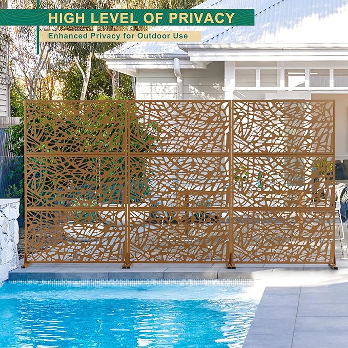 72" H47" W Metal Outdoor Privacy Screen - Freestanding, Decorative Fence (3 Panels)