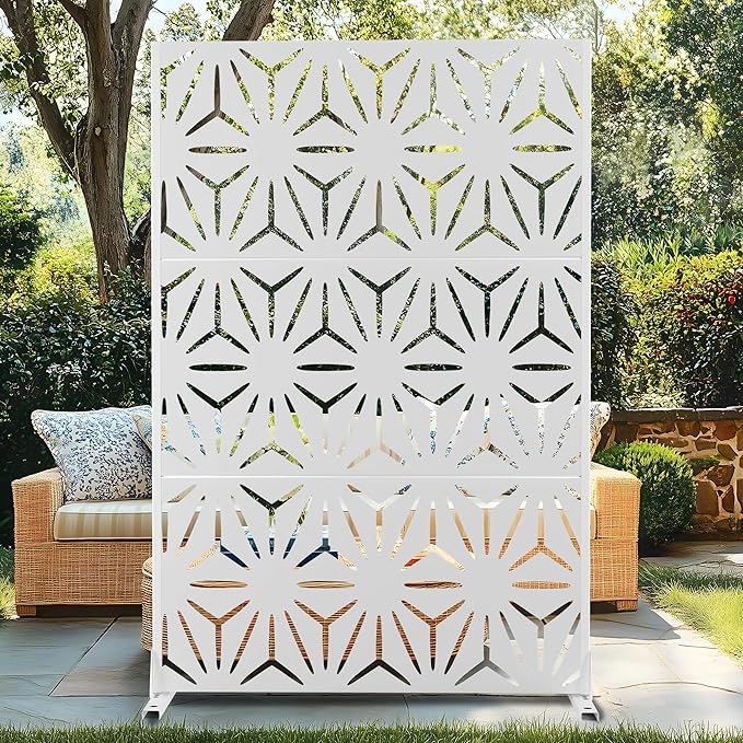 72" H×47" W Metal Privacy Screen Outdoor Privacy Screen Freestanding, Outdoor Privacy Screens and Panels for Patio Lawn Deck, Outdoor Privacy Panels Decorative Privacy Fence(Consists of 3 Panels)