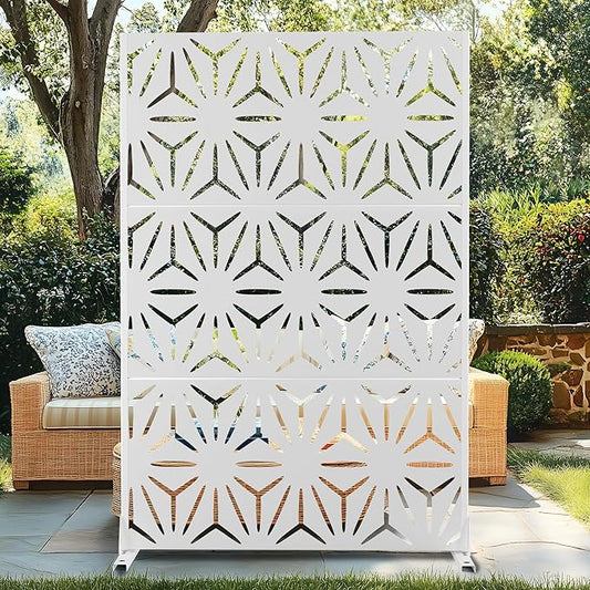 72" H×47" W Metal Privacy Screen Outdoor Privacy Screen Freestanding, Outdoor Privacy Screens and Panels for Patio Lawn Deck, Outdoor Privacy Panels Decorative Privacy Fence(Consists of 3 Panels)