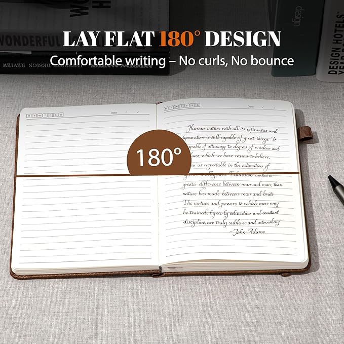 CAGIE Lined Journal for Men Women, Tree Growth Ring Leather Bound Journal Notebook, 256 Pages 100 GSM Journals for Writing, A5 Hardcover Journaling Notebooks,2 Pack (Brown & Khaki)