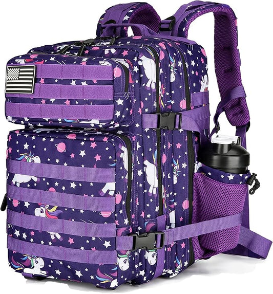25L Tactical Military Backpack Small Travel Rucksack for Men and Women Assault Pack Bug Out Bag Molle Daypack Gym Backpack with Bottle Holder (Purple Pony)