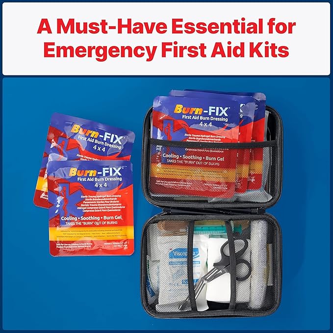 BurnFix® - 4 Pack-Burn Gel Dressing 4 x 4" Burn Care Cream First Aid Treatment. Immediate Pain Relief Hydrogel Burn Dressing for 1st, 2nd Degree Burns, Razor & Sunburns for Home, Work, Fire, EMS