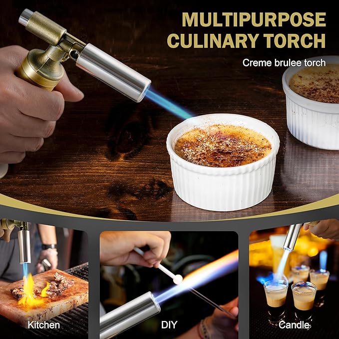 RAVS Copper Butane Torch Lighter, Refillable Kitchen Torch Cooking Torches, Blow Torch with Adjustable Flame, Creme Brulee Torch for Baking, Soldering Torch Gifts for Men, Butane is Not Included