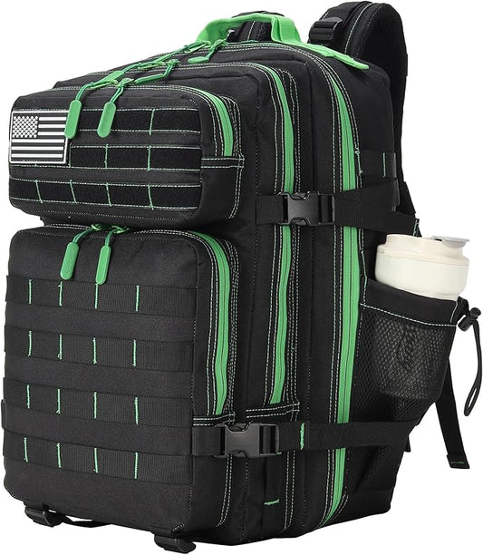 45L Military Tactical Backpacks 3 Days Assault Pack Bag Fitness Rucksack Bug Out Bag Hiking Treeking (45LBlack&Green)