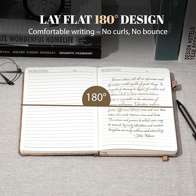 CAGIE Lined Journal for Men Women, Tree Growth Ring Leather Bound Journal Notebook, 256 Pages 100 GSM Journals for Writing, A5 Hardcover Journaling Notebooks for Work, Note Taking