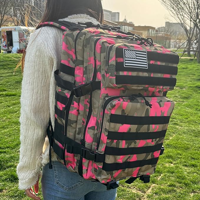 45L Military Tactical Backpack for Men & Women Bug Out Bag Assault pack Molle Daypack Hiking Trekking Rucksack(Camouflage Pink)