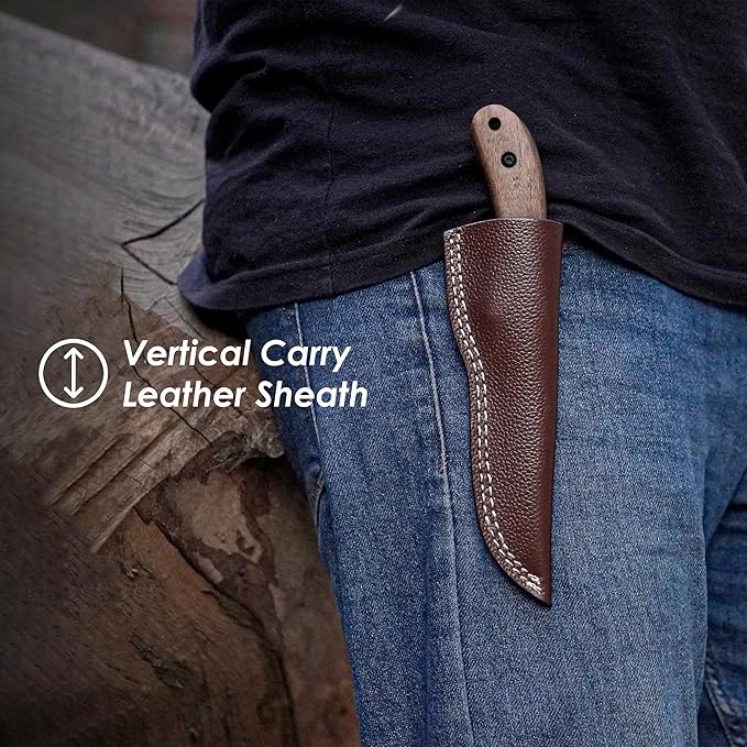 Bushcraft Knife Full Tang, 9-Inch High Carbon Steel Fixed Blade Knife With Sheath, Outdoor Scandi Knife, Tactical, Camping Survival For Hunting, Carving & Hiking