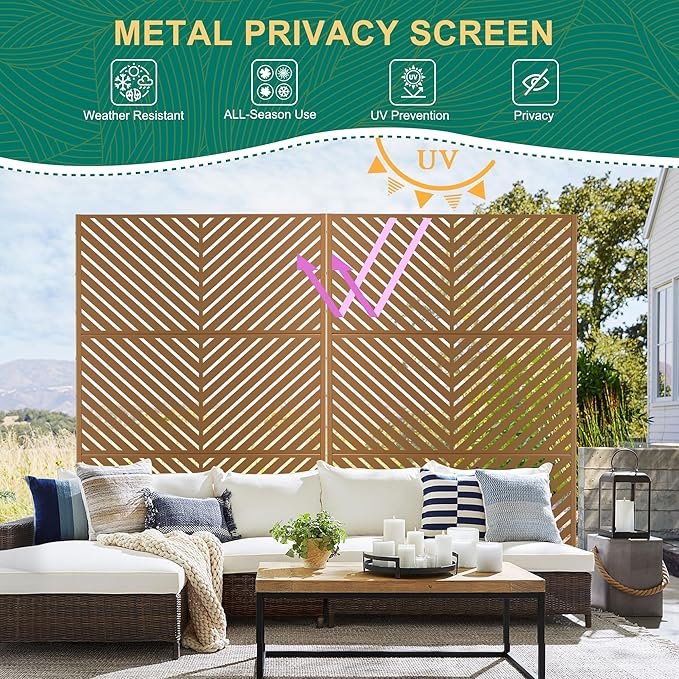 72" H×47" W Metal Privacy Screen Outdoor Privacy Screen Freestanding, Outdoor Privacy Screens and Panels for Patio Lawn Deck, Outdoor Privacy Panels Decorative Privacy Fence(Consists of 3 Panels)