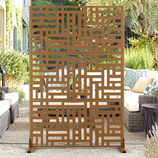 72" H×47" W Metal Privacy Screen Outdoor Privacy Screen Freestanding, Outdoor Privacy Screens and Panels for Patio Lawn Deck, Outdoor Privacy Panels Decorative Privacy Fence(Consists of 3 Panels)