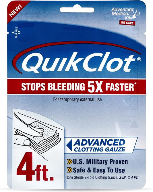 Adventure Medical Kits QuikClot Gauze - Flexible Hemostatic Medical Gauze for Emergency Survival or Disaster Preparedness Kits & More - Stops Bleeding Fast with Kaolin - 3" x 48"