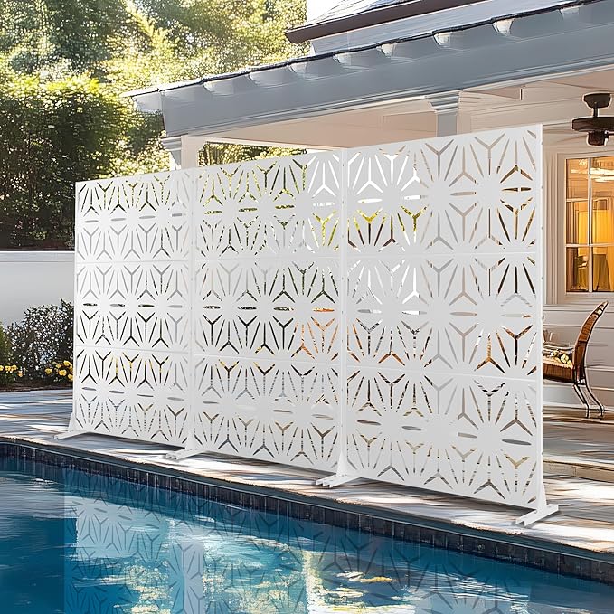 72" H×47" W Metal Privacy Screen Outdoor Privacy Screen Freestanding, Outdoor Privacy Screens and Panels for Patio Lawn Deck, Outdoor Privacy Panels Decorative Privacy Fence(Consists of 3 Panels)