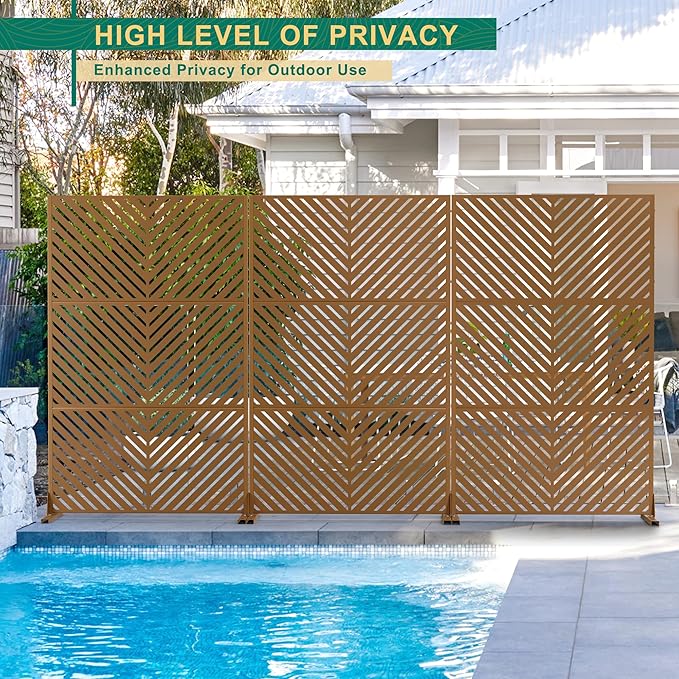 72" H×47" W Metal Privacy Screen Outdoor Privacy Screen Freestanding, Outdoor Privacy Screens and Panels for Patio Lawn Deck, Outdoor Privacy Panels Decorative Privacy Fence(Consists of 3 Panels)