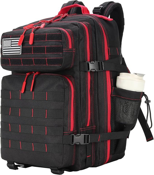 45L Military Tactical Backpacks 3 Days Assault Pack Bag Fitness Rucksack Bug Out Bag Hiking Treeking (45LBlack&Red)