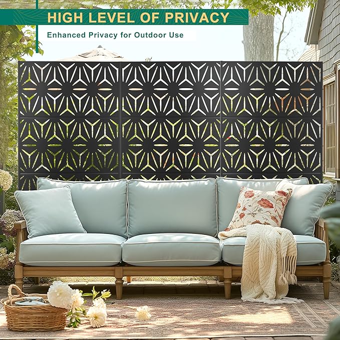 72" H×47" W Metal Privacy Screen Outdoor Privacy Screen Freestanding, Outdoor Privacy Screens and Panels for Patio Lawn Deck(Consists of 3 Panels)