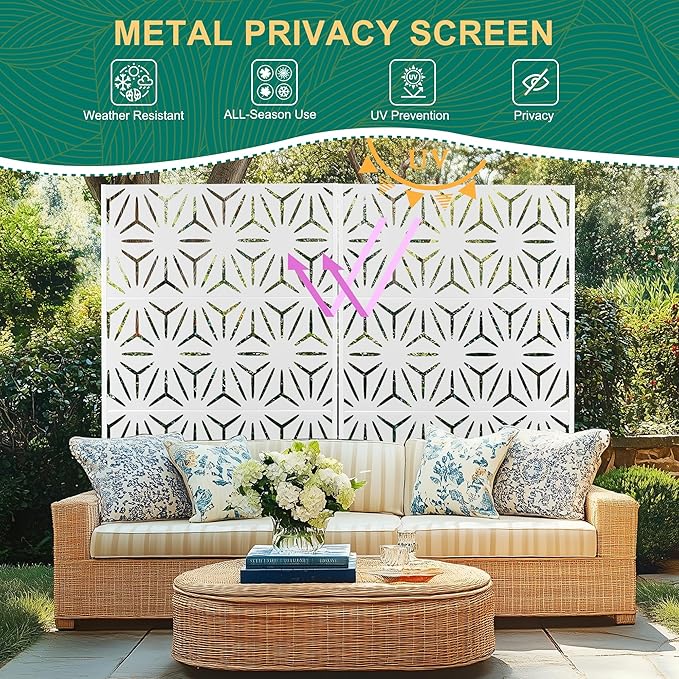 72" H×47" W Metal Privacy Screen Outdoor Privacy Screen Freestanding, Outdoor Privacy Screens and Panels for Patio Lawn Deck, Outdoor Privacy Panels Decorative Privacy Fence(Consists of 3 Panels)