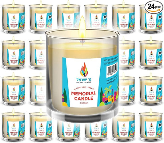 24 Hour Candles, 1 Day Glass Yahrzeit Memorial Candles (24 Pack) | Burns for Approximately 26 Hours, Good for Yizkor and Yahrzeit, 1 Day Candle in Glass Tumbler