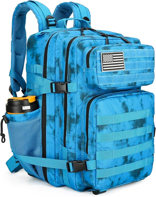45L Tactical Assault Backpack 3 day assault pack with Molle Waterproof backpack Rucksack for Tactical Backpacks (Blue water pattern)