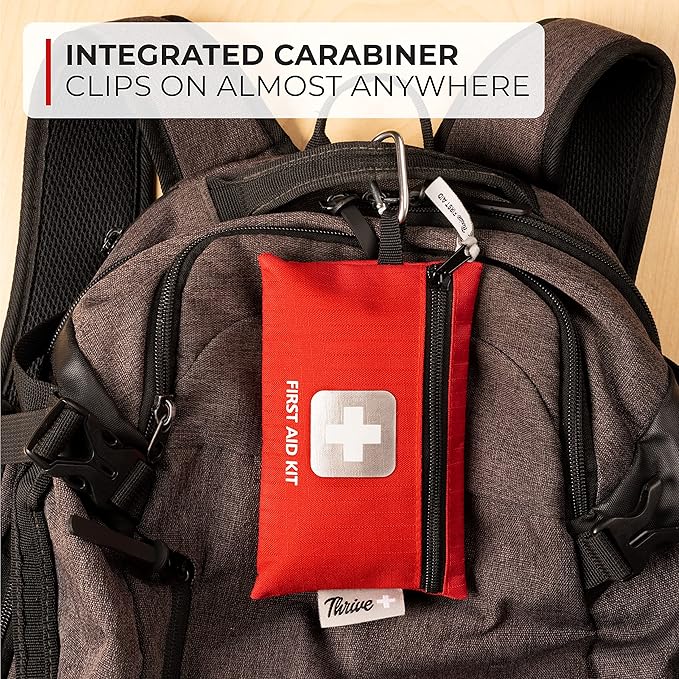 Thrive Mini Emergency Kit & First Aid Pouch - College Dorm Sick Kit - 66 Piece Set - Waterproof Rip-Stop Nylon Pouch with Multi-Size Bandages, Wipes & Safety Pins